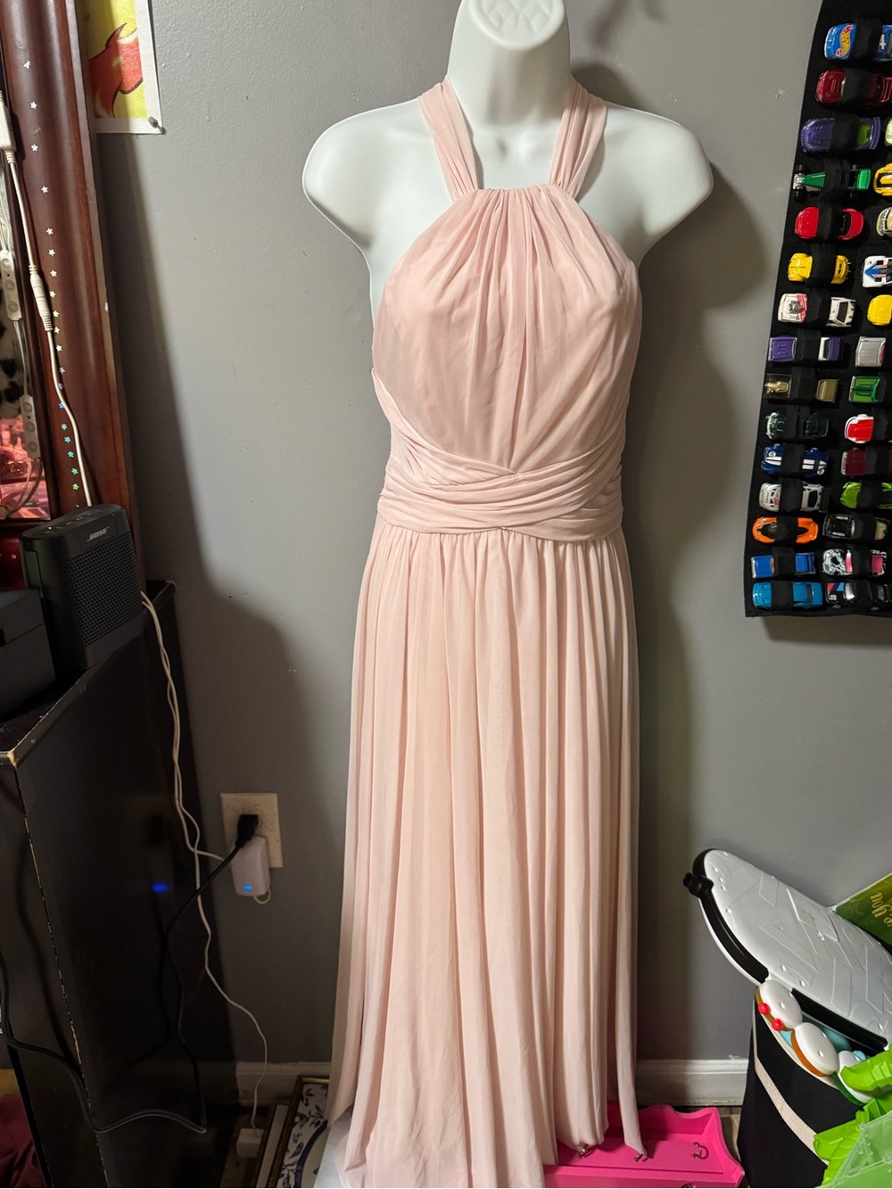 Vintage David’s bridal blush pink dress